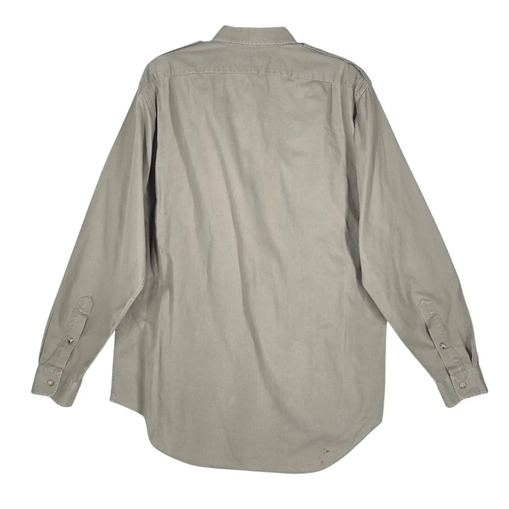 Vtg Y2K Polo Ralph Lauren Shirt Mens L Khaki Cotton Twill Safari Epaulette LS - Picture 10 of 11